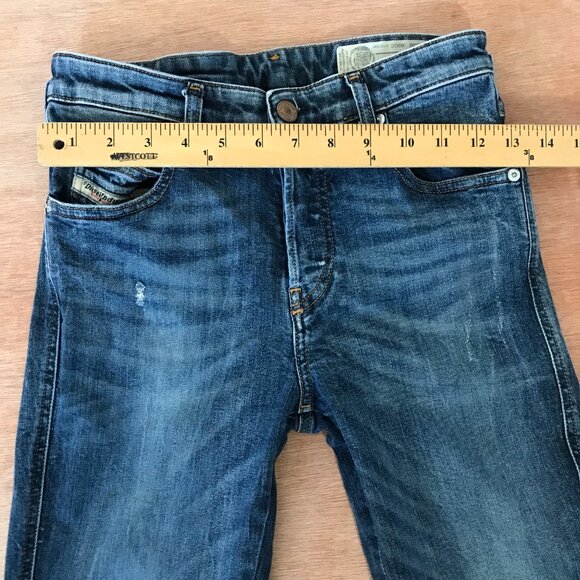 Diesel Babhila Skinny Cowhide Leather Jeans Women 25x30 Blue Button Fly Distress - Picture 9 of 12